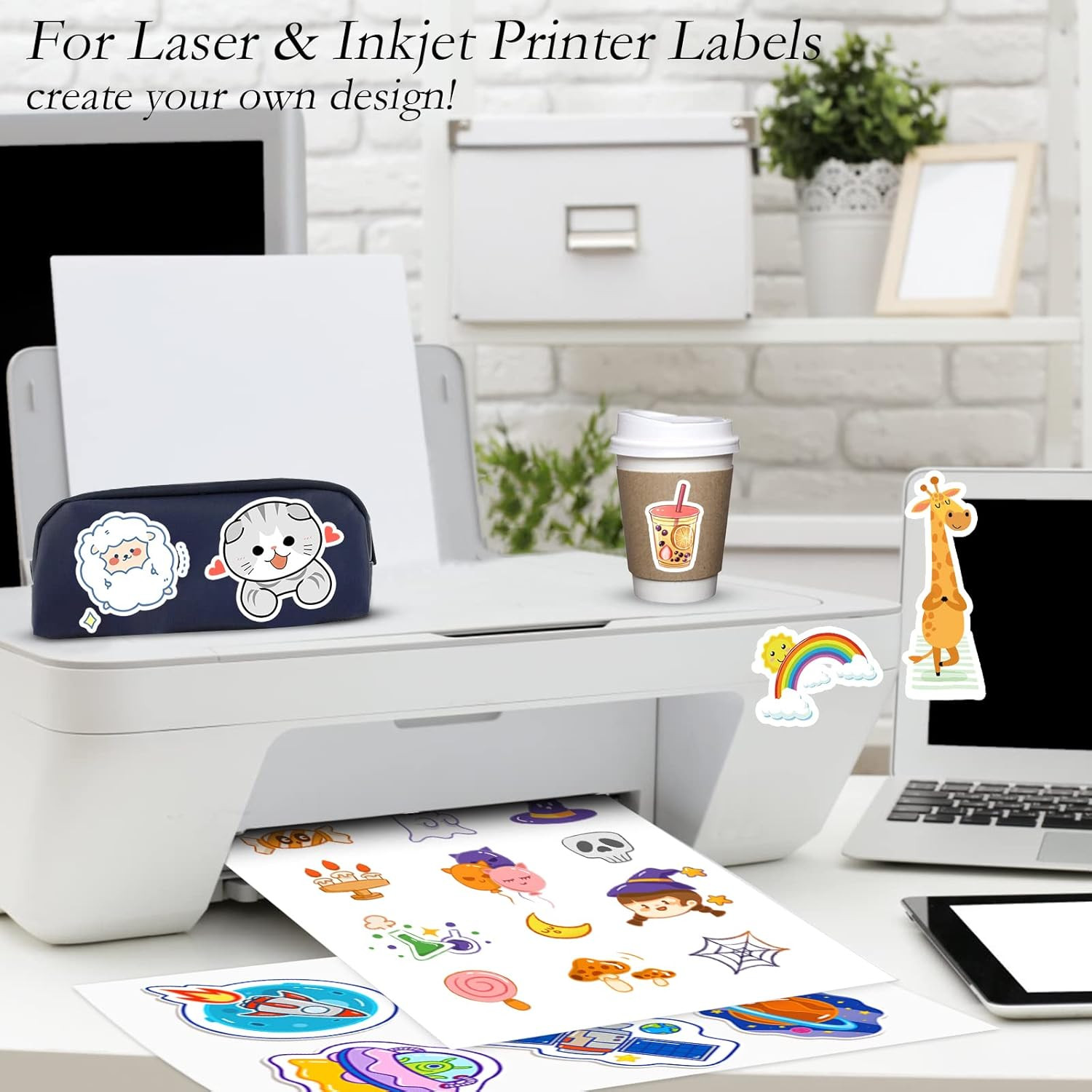 100 Full Sheets Sticker Paper for Laser & Ink Jet Printers, 8.5″ X 11″ Full Shee