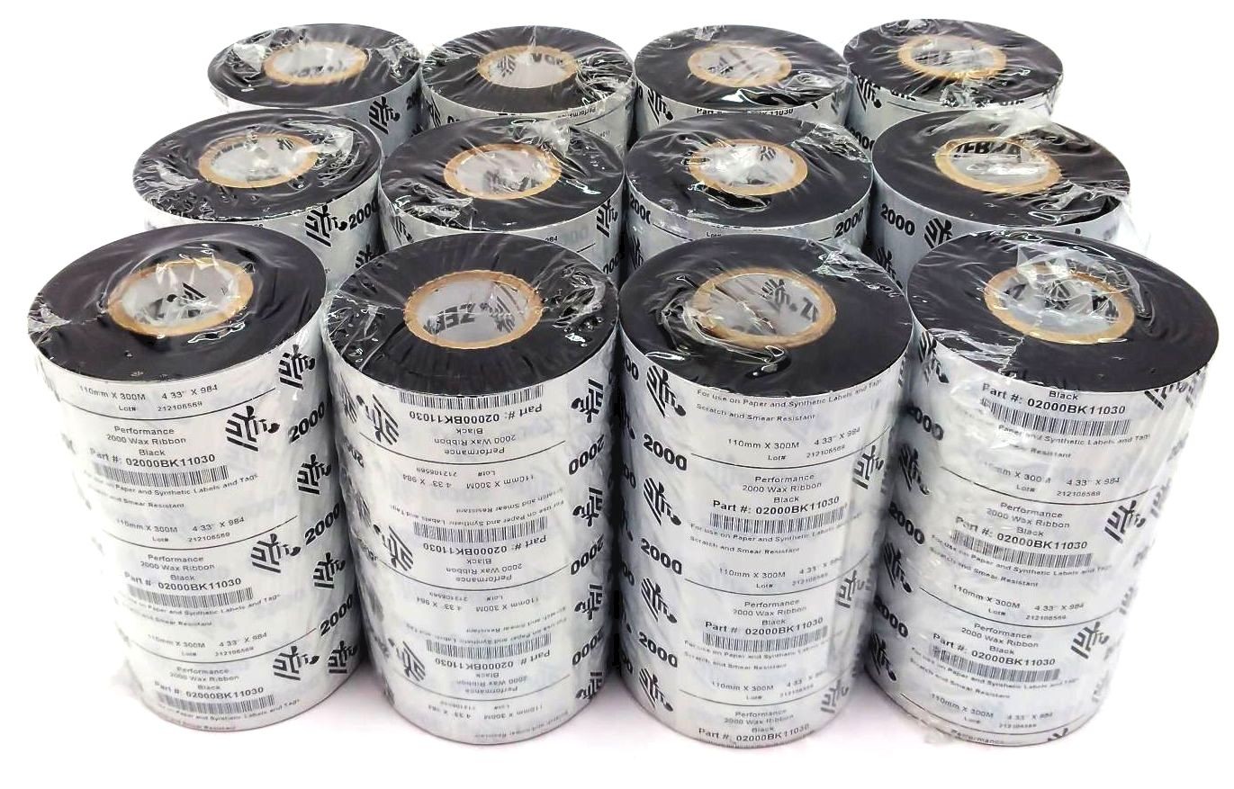 Zebra 4.33″ x 984′ Performance 2000 Wax Ribbons 02000BK11030 Genuine – 22 Rolls