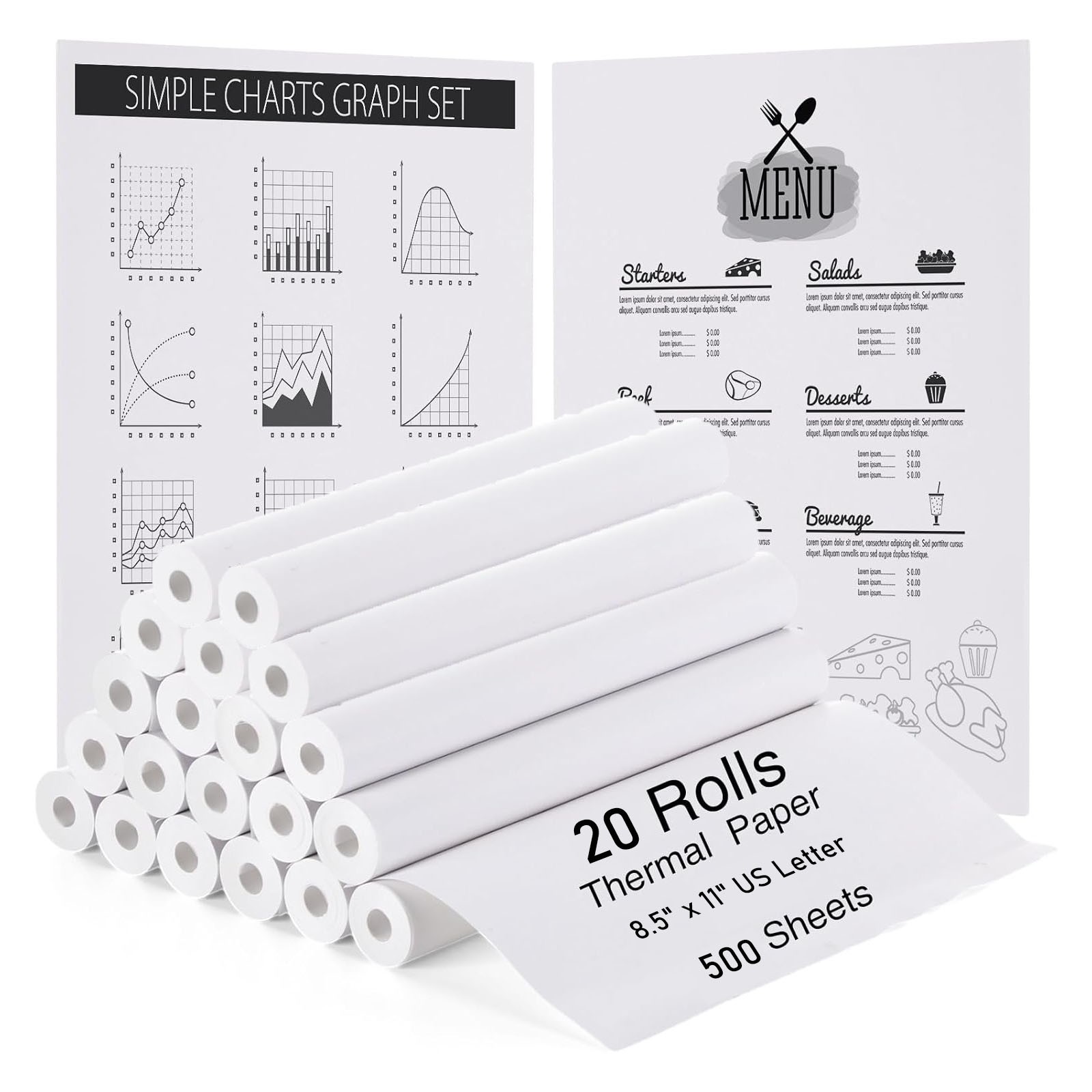 20 Rolls A4 Thermal Printer Paper 8.5×11″ for M08F M832 M834 Portable Printer