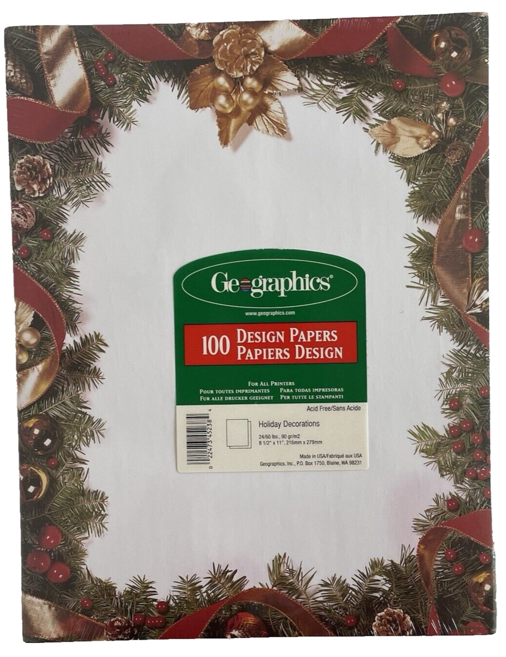 Holiday Paper 8 1/2 x 11″ Christmas Stationary 100 Count Geographic 24/60 LB NEW