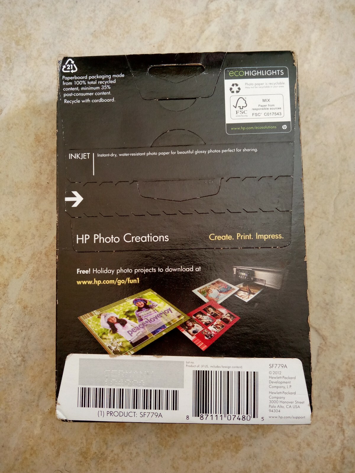 HP Advanced Photo Paper. 4″ X 6″ Glossy 125 Sheets NEW In Box SF779A