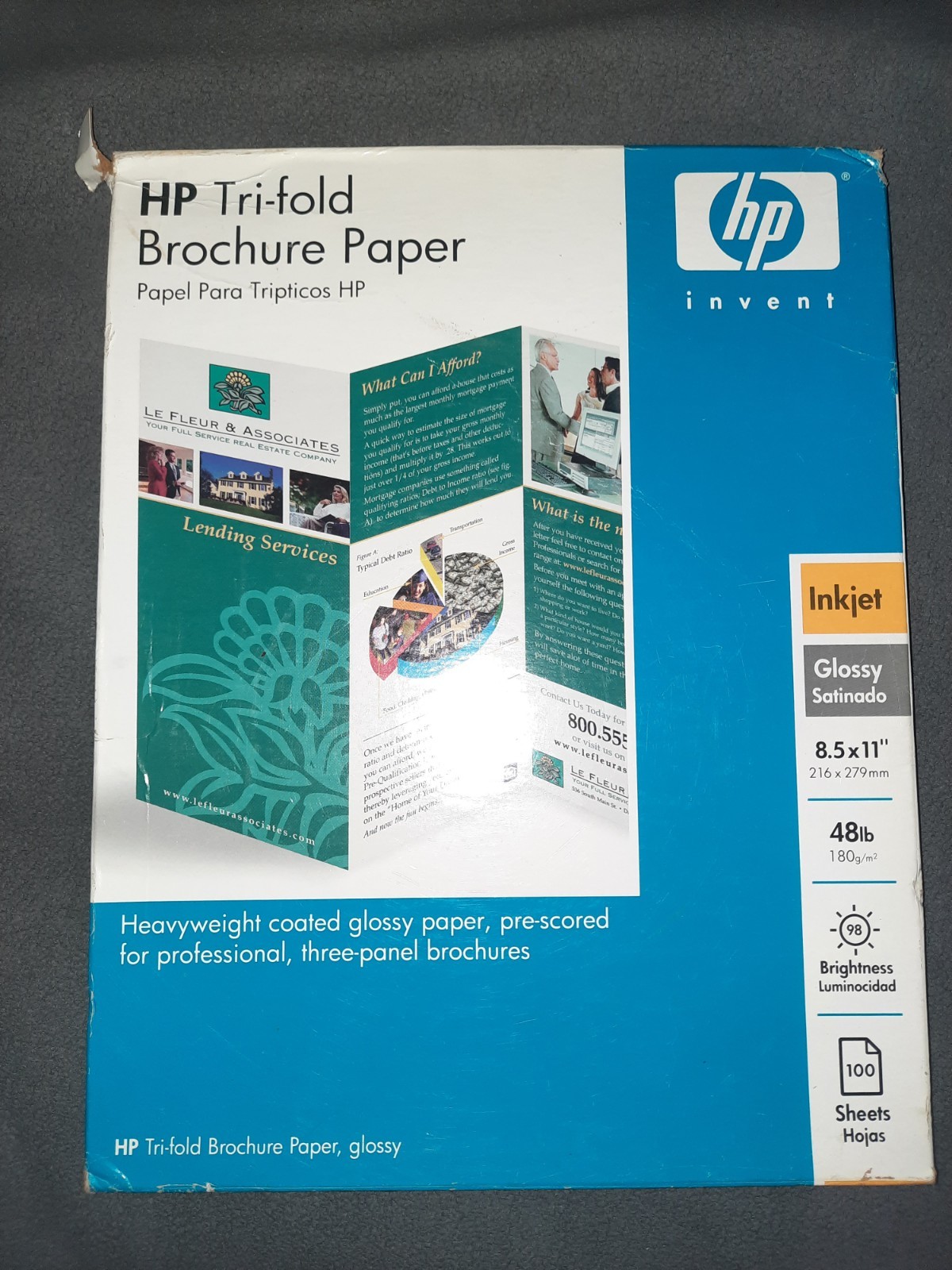 HP Tri-Fold Brochure & Flyer Paper Glossy 100 Sheets 8.5 x 11″ 48lb