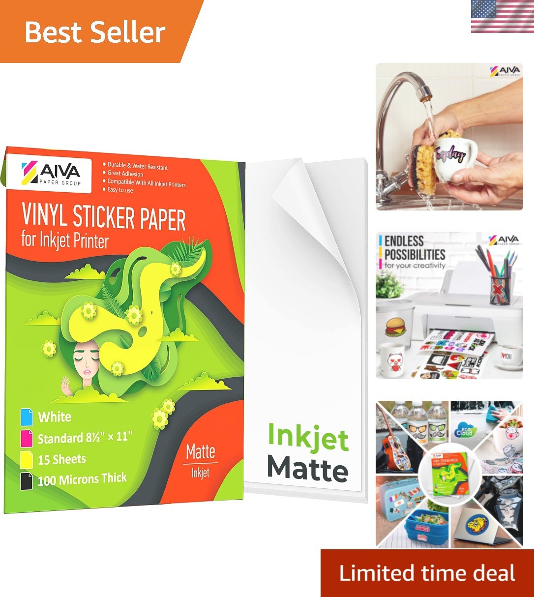 Printable Vinyl Sticker Paper for Inkjet Printer – Matte White – 15 Self-Adhe…