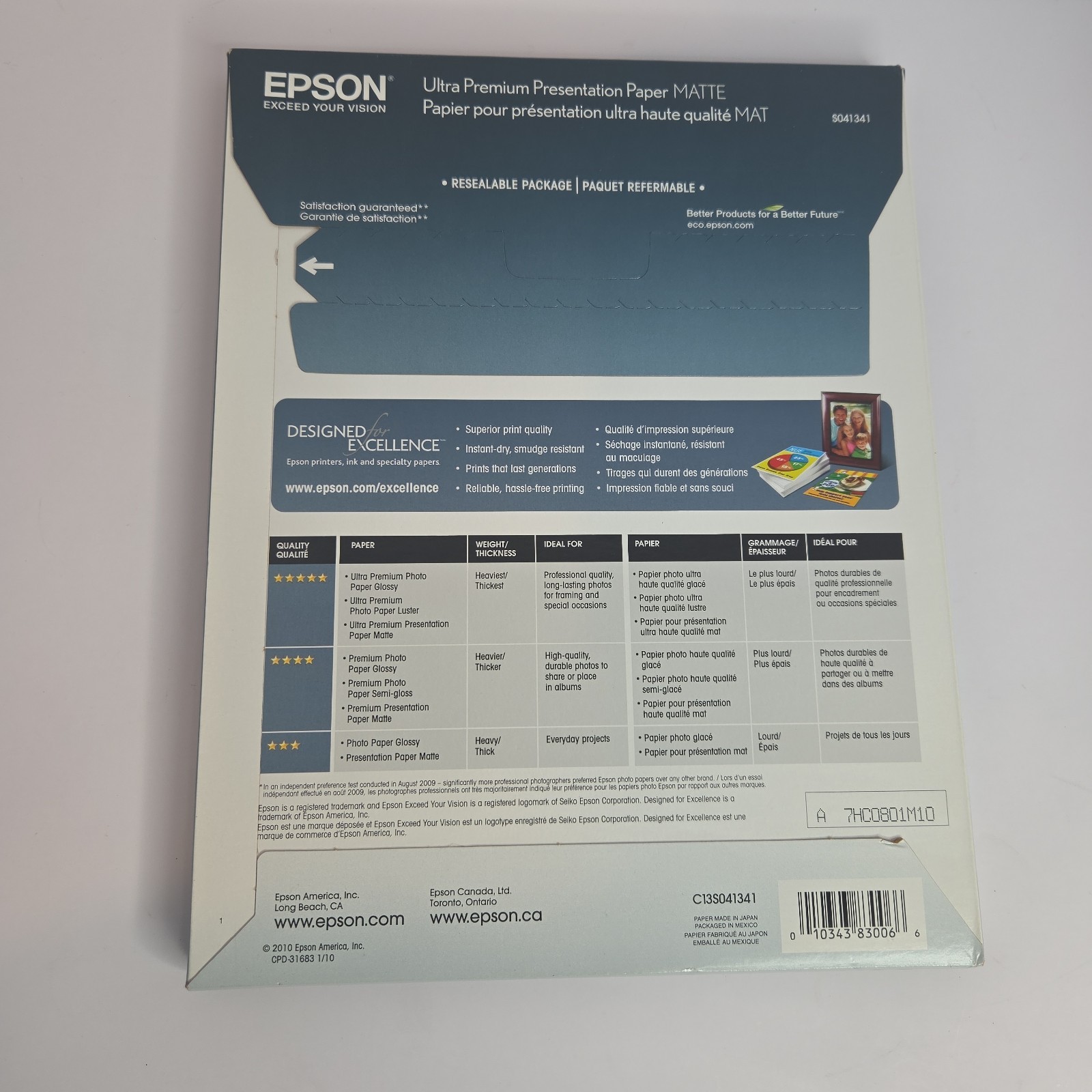 Epson Ultra Premium Presentation Paper Matte 8.5×11 50 Sheets High Color Gamut