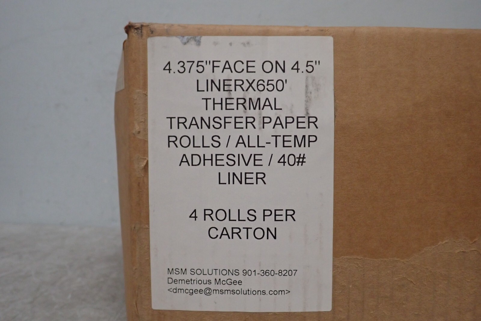 MSM Solutions 4.375″ x 4.5″ Liner 650′ Thermal Transfer Paper Rolls – NEW