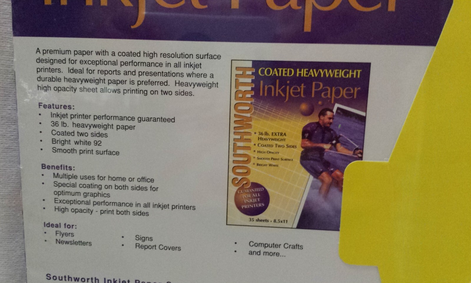 Southworth Coated Heavyweight 36 lb Inkjet Copy Paper Bright White 92 W31QC NIP