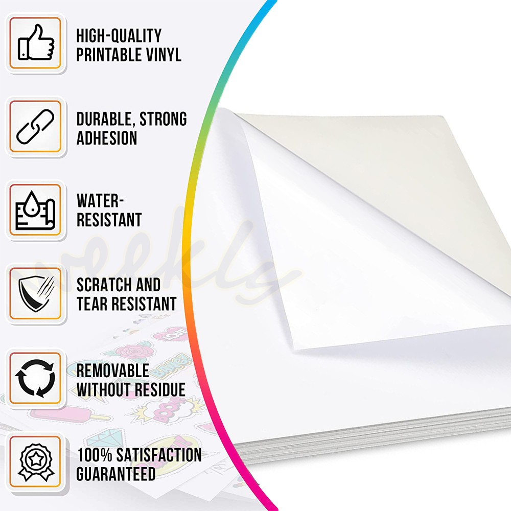 Printable Vinyl Sticker Paper 8.5×11 Glossy Matte Clear for Inkjet Laser Printer