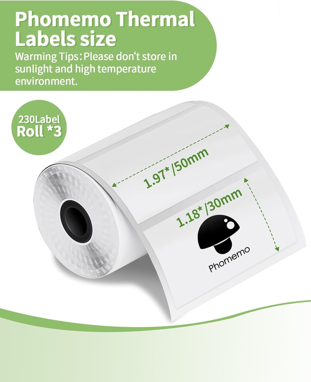 6 Roll 1380 Labels for Phomemo M110 M100 Printer, 50 x 30mm Square Thermal Paper
