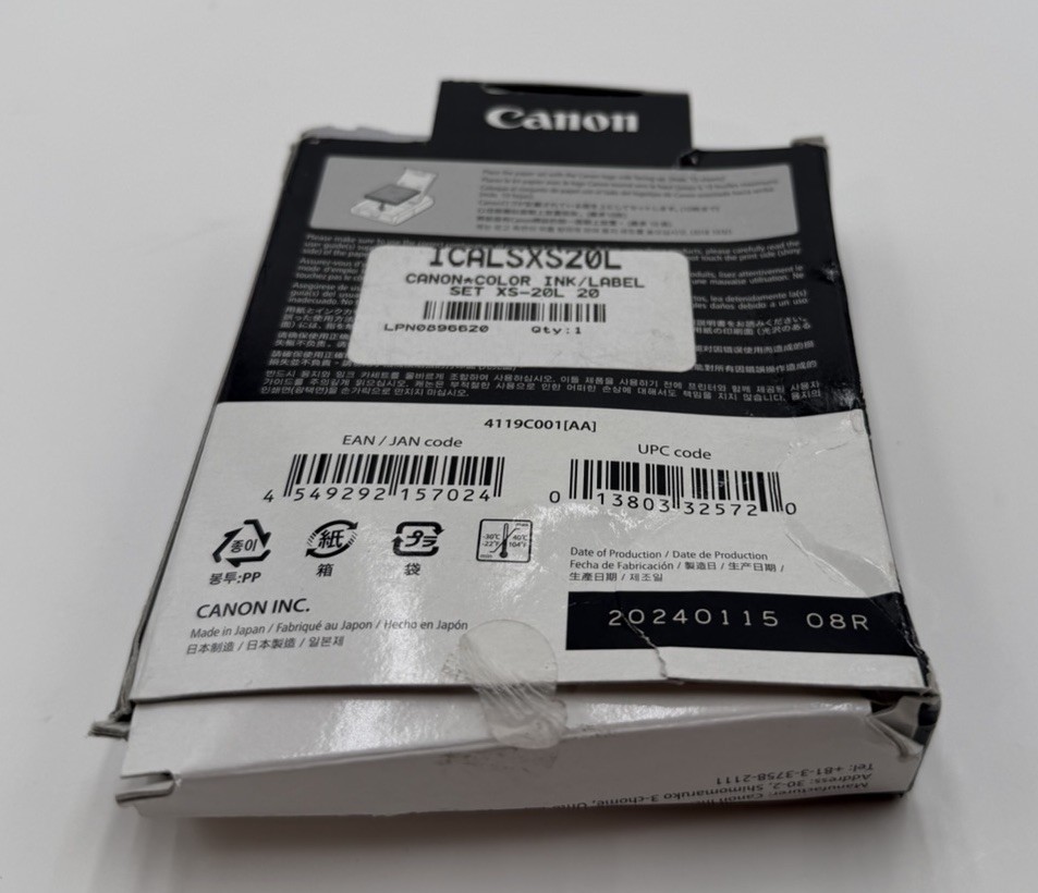 Canon XS-20L Colour Ink Label Set Selphy Square Paper 20 Sheets New Open Box
