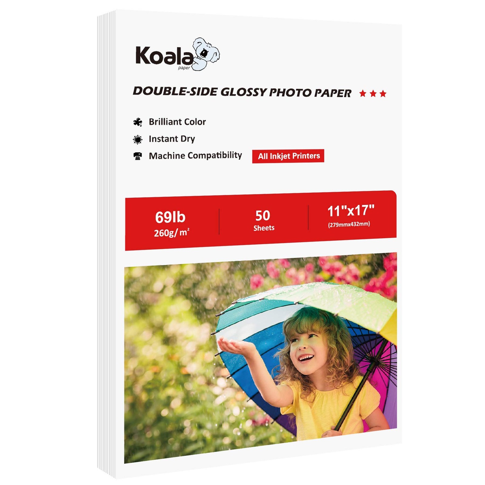 50 Sheets Koala Heavyweight Double Sided Glossy Photo Paper 11×17 260gsm