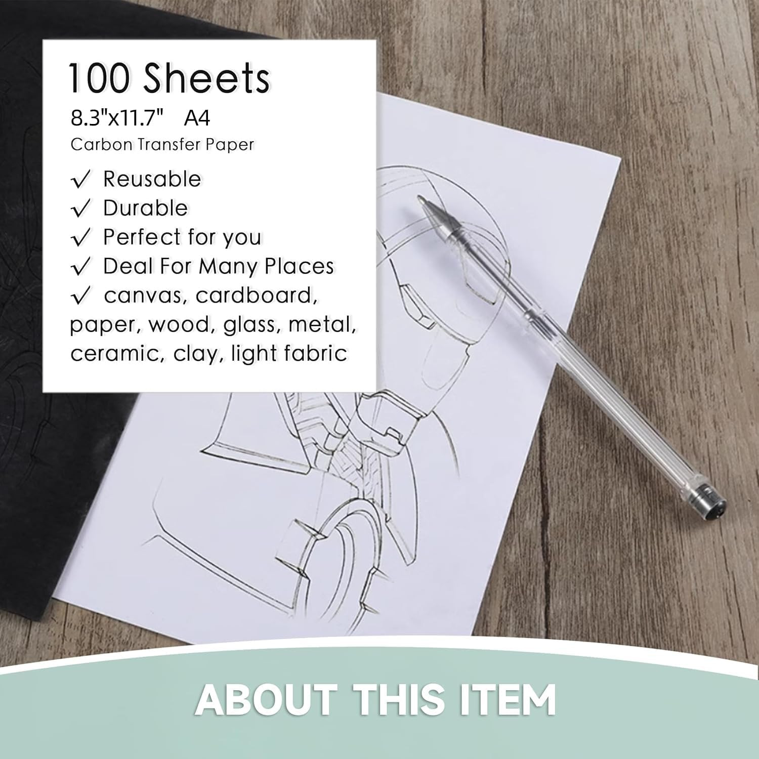 100 Sheets Carbon Paper Sheets,8.3″X11.7″ A4 Carbon Transfer Paper, Graphite Pap