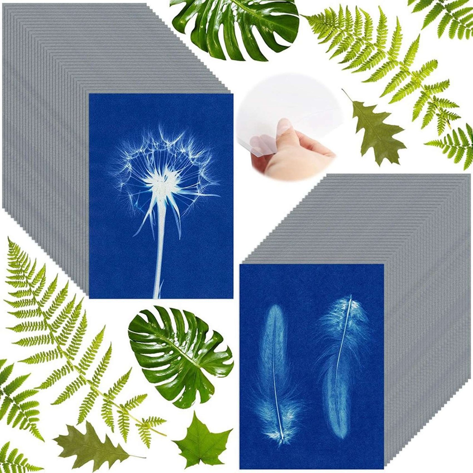 60 Sheets Sun Print Cyanotype Kit, A6 Sun Art with 1 Plastic Tool for5470
