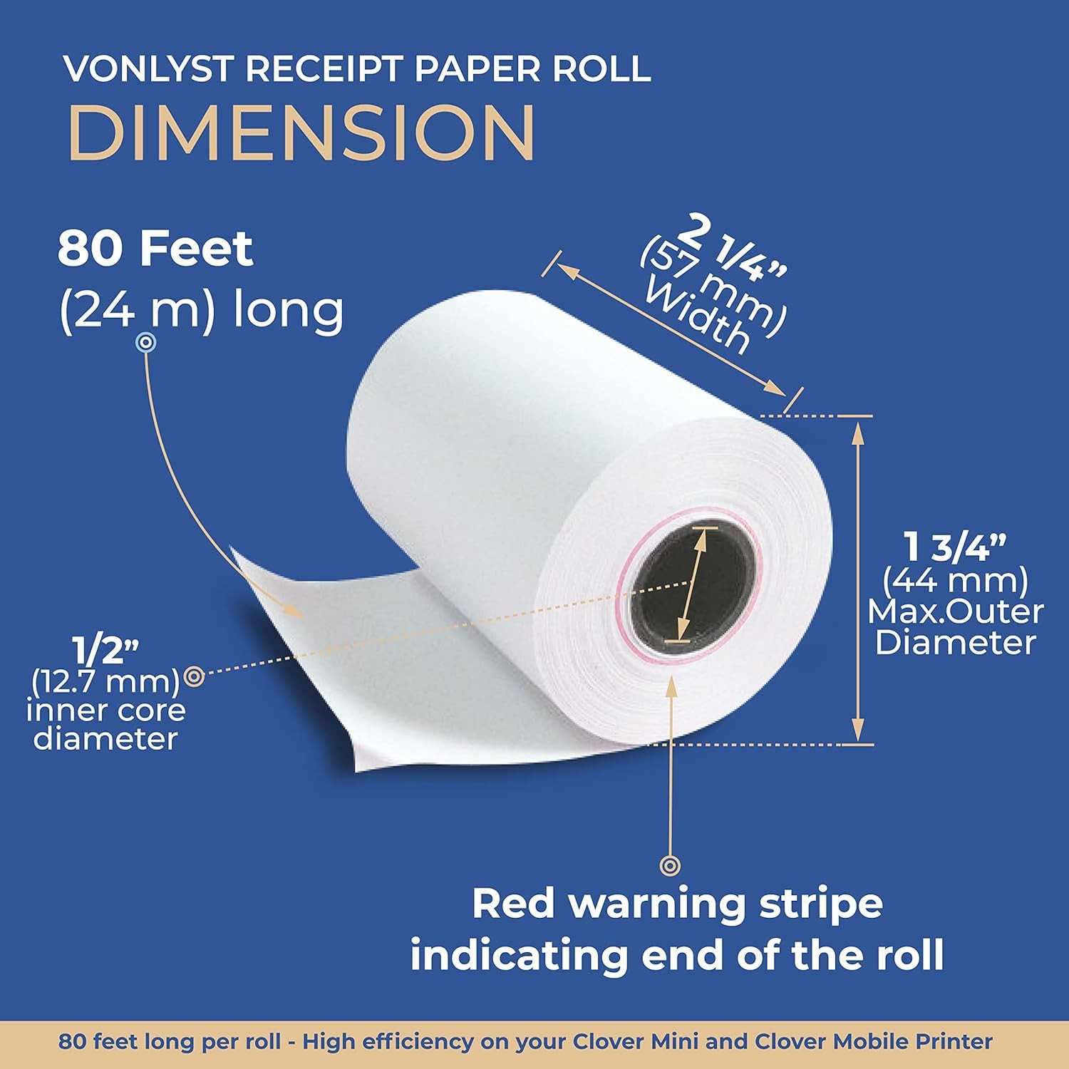 Receipt Paper for Clover Mini and Mobile Thermal 20 rolls, White