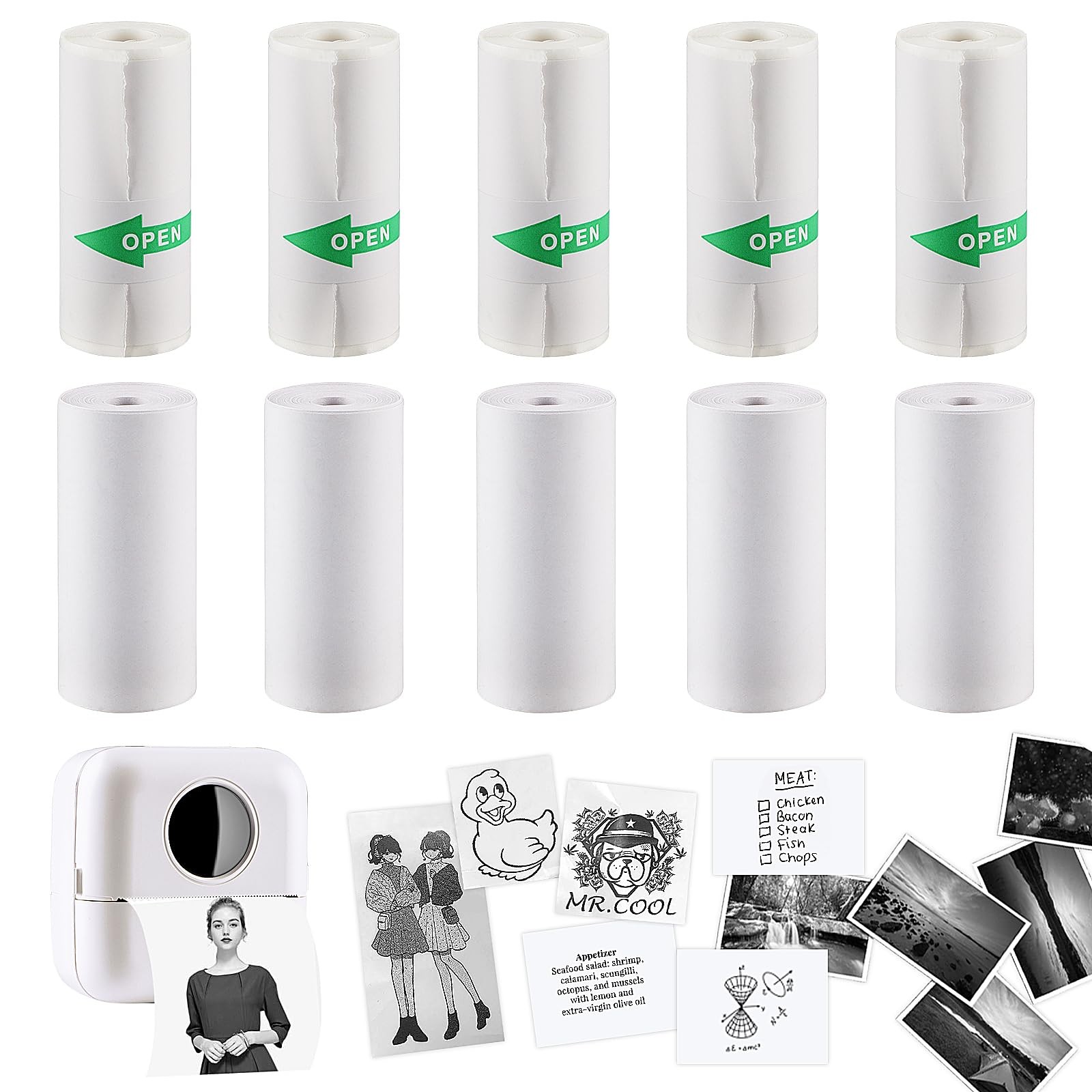 10 Rolls Thermal Inkless Printing Paper for Mini Sticker Receipt Printer Port…