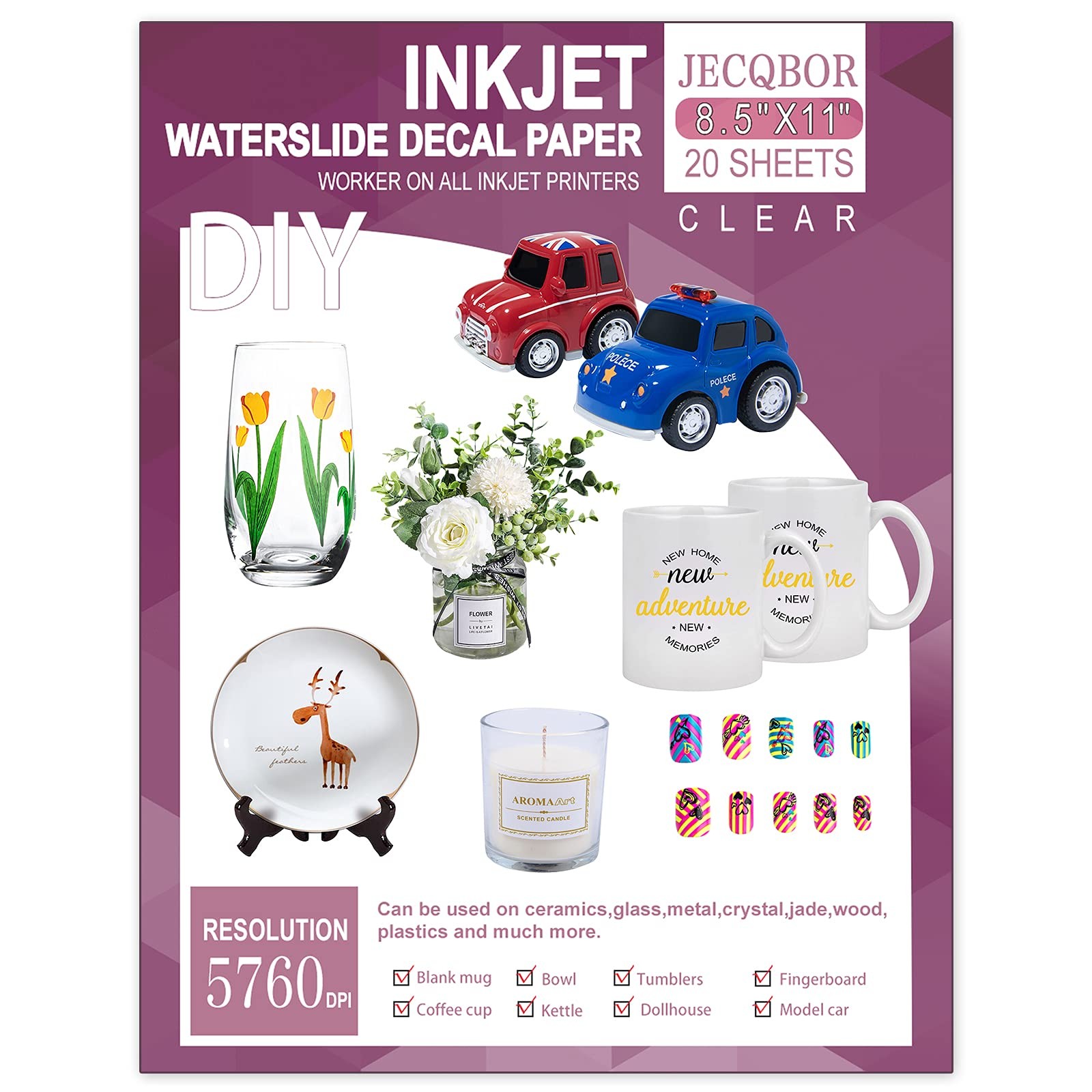 20 Sheets Waterslide Decal Paper INKJET CLEAR,8.5X11 Inch Water Slide Transfe…