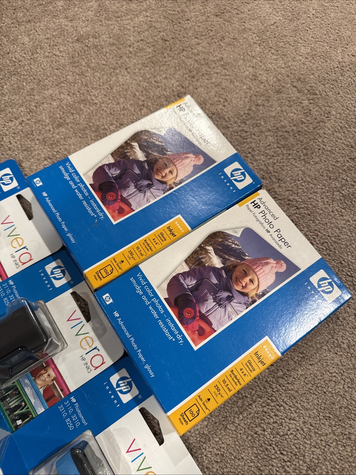 Lot Of 8 – HP Advanced 4″ x 6″ Glossy Inkjet Photo Paper & Vivera Ink Cartridge