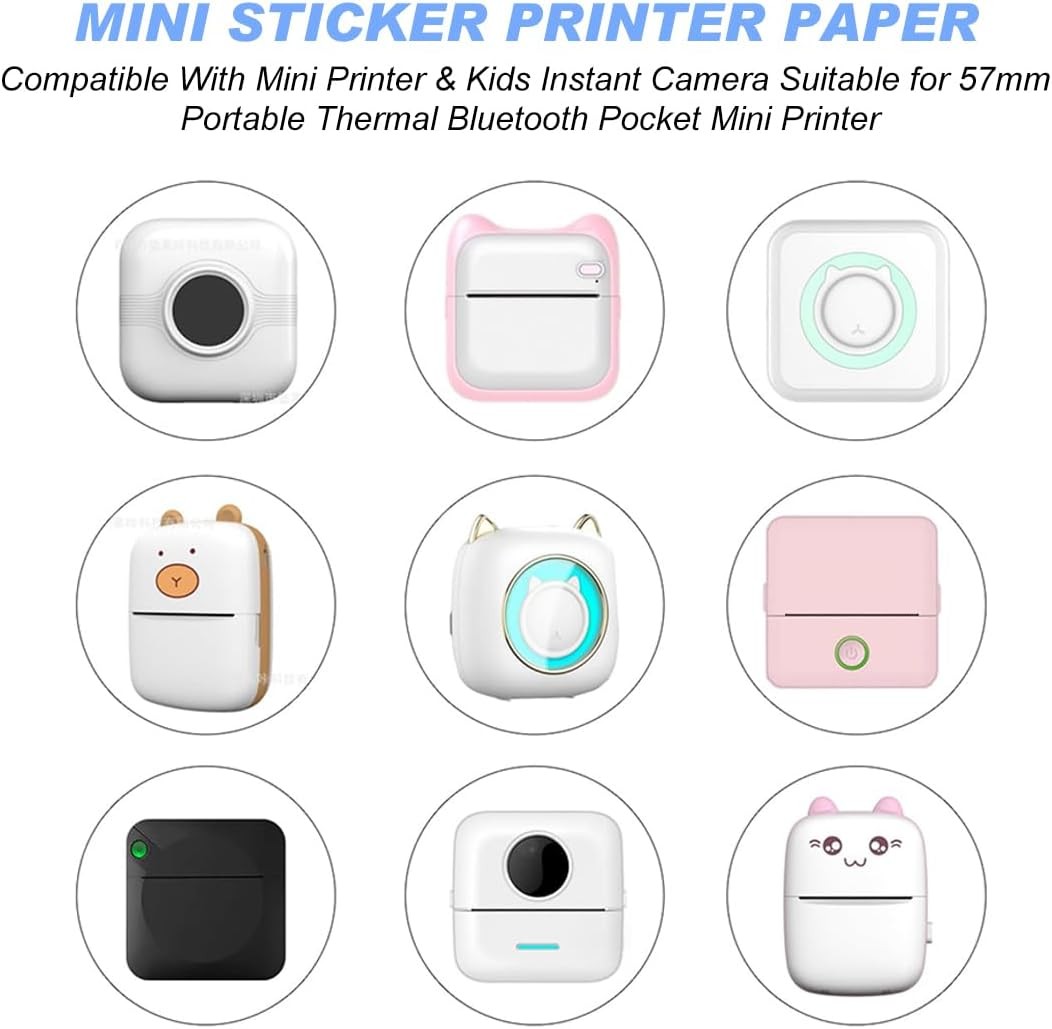 10 Rolls Mini Thermal Printer Sticker Paper 57 x 25mm Self-Adhesive for Mini