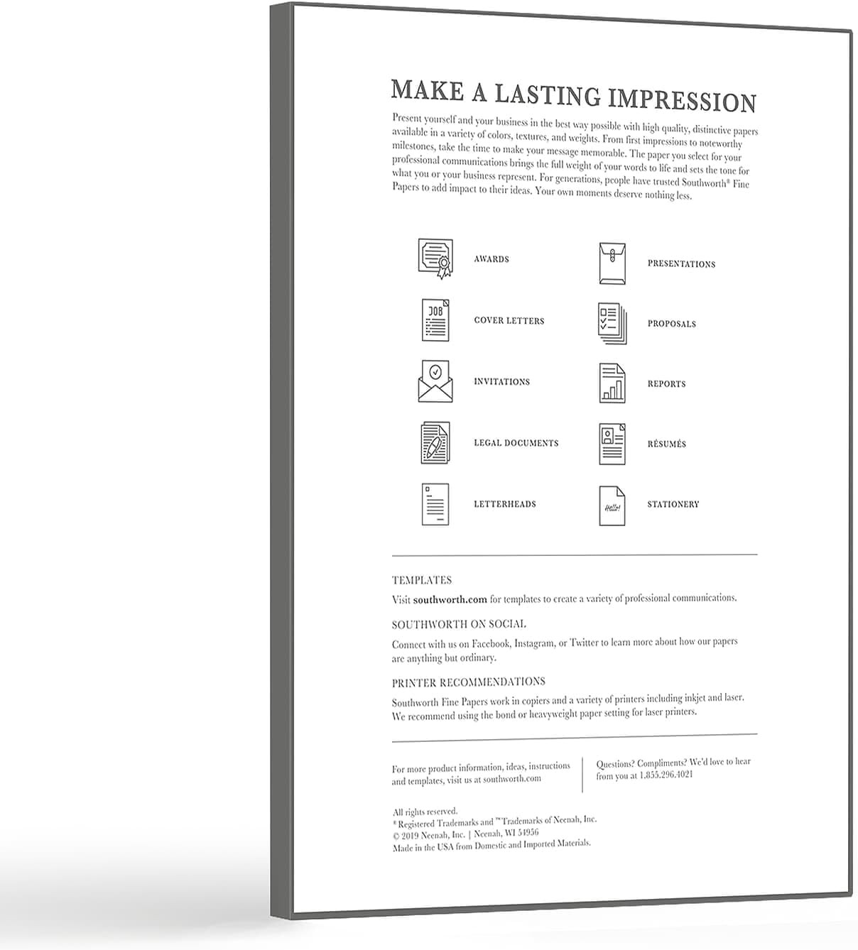 Southworth® 100% Cotton Résumé Paper, 8 1/2″ x 11″, 24 Lb, 100% Recycled, Ivory,