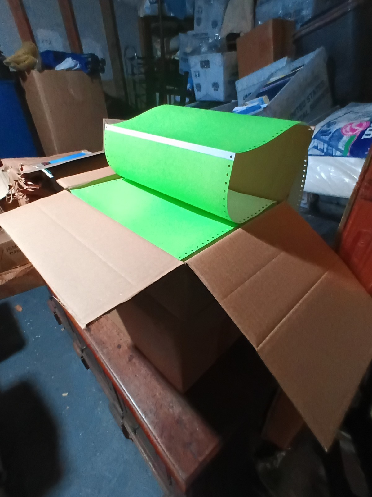 5000 Sheets Of Florescent Green Wide Carriage Continuous Feed Pin Feed Paper