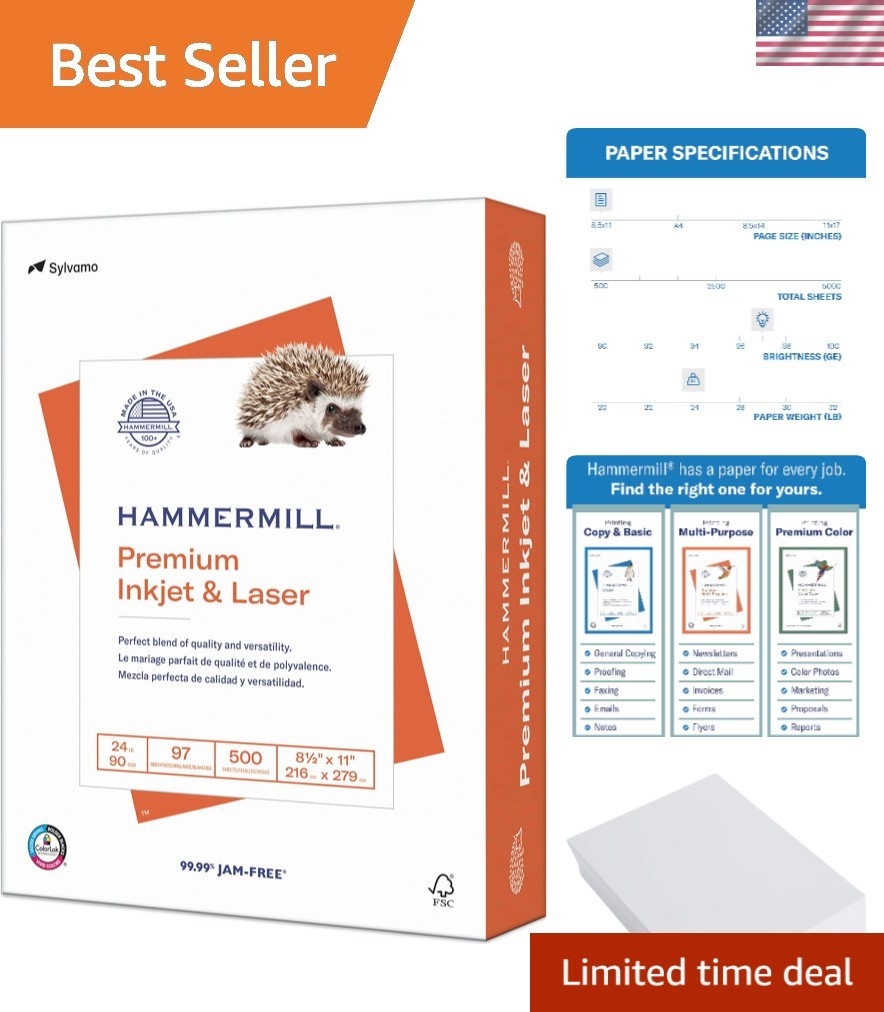 High-Quality 24 lb White Printer Paper – 8.5 x 11, 500 Sheets with 97 Brightness