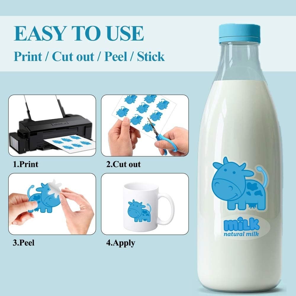 Papel adhesivo de vinilo imprimible, transparente, 30 unidades, autoadhesivo tra