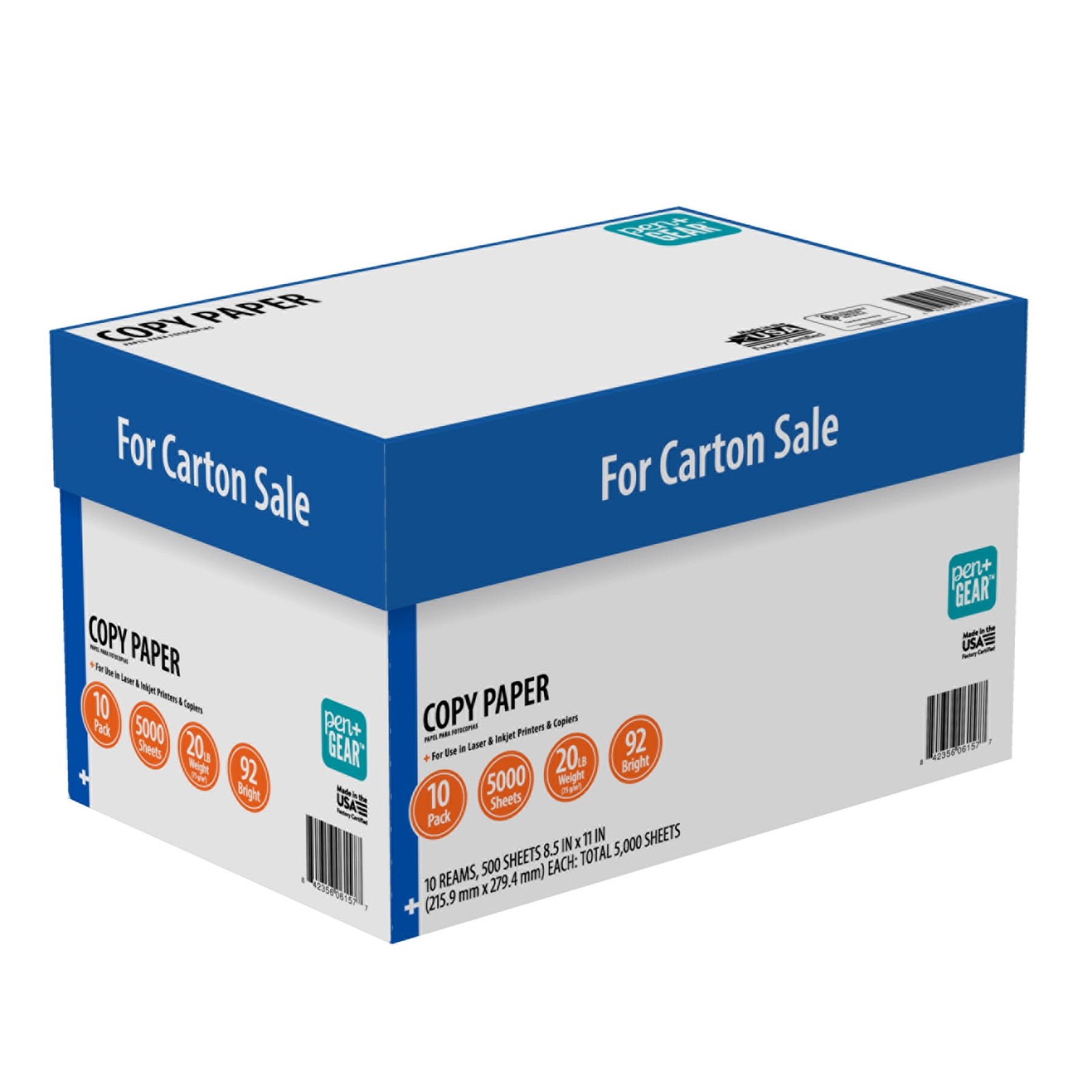 Pen+Gear Copy Paper 8.5″x11″, 92 Bright White 20lb., 10 Ream Case (5,000 Sheets)