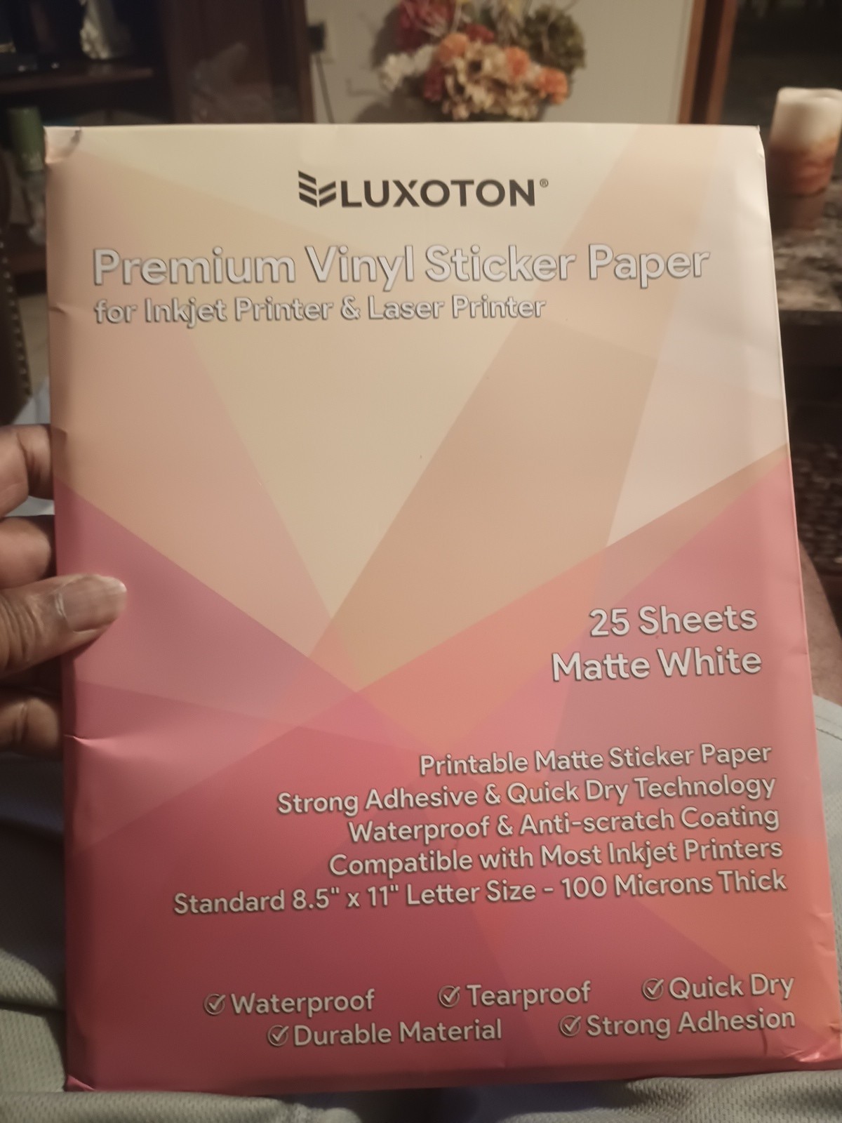 Luxoton Premium Vinyl Sticker Paper for Inkjet Printer 25 Matte Sheets