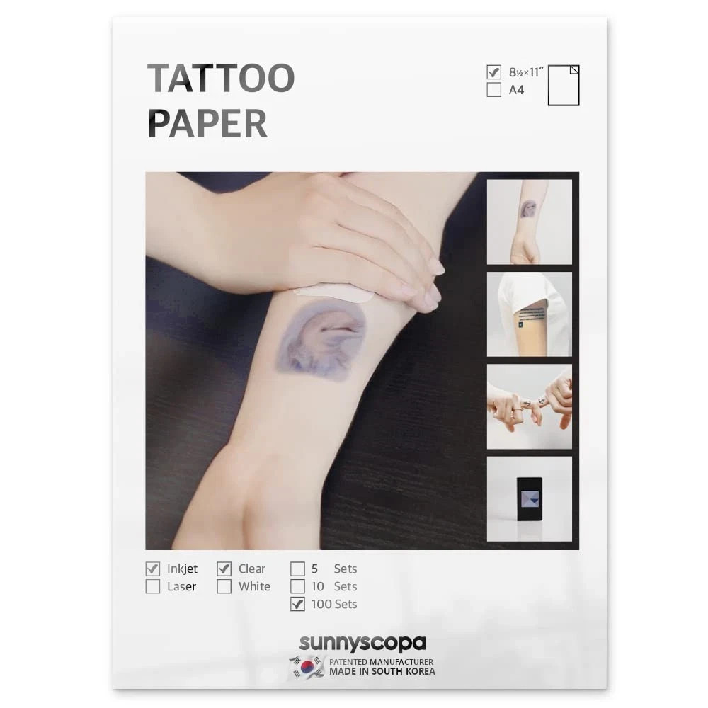 Sunnyscopa Printable Temporary Tattoo Paper for Inkjet Printer, about 100 sheets