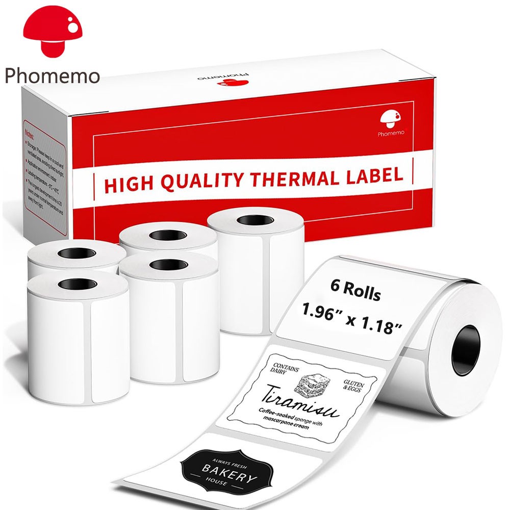 6 Roll 1380 Labels for Phomemo M110 M100 Printer, 50 x 30mm Square Thermal Paper