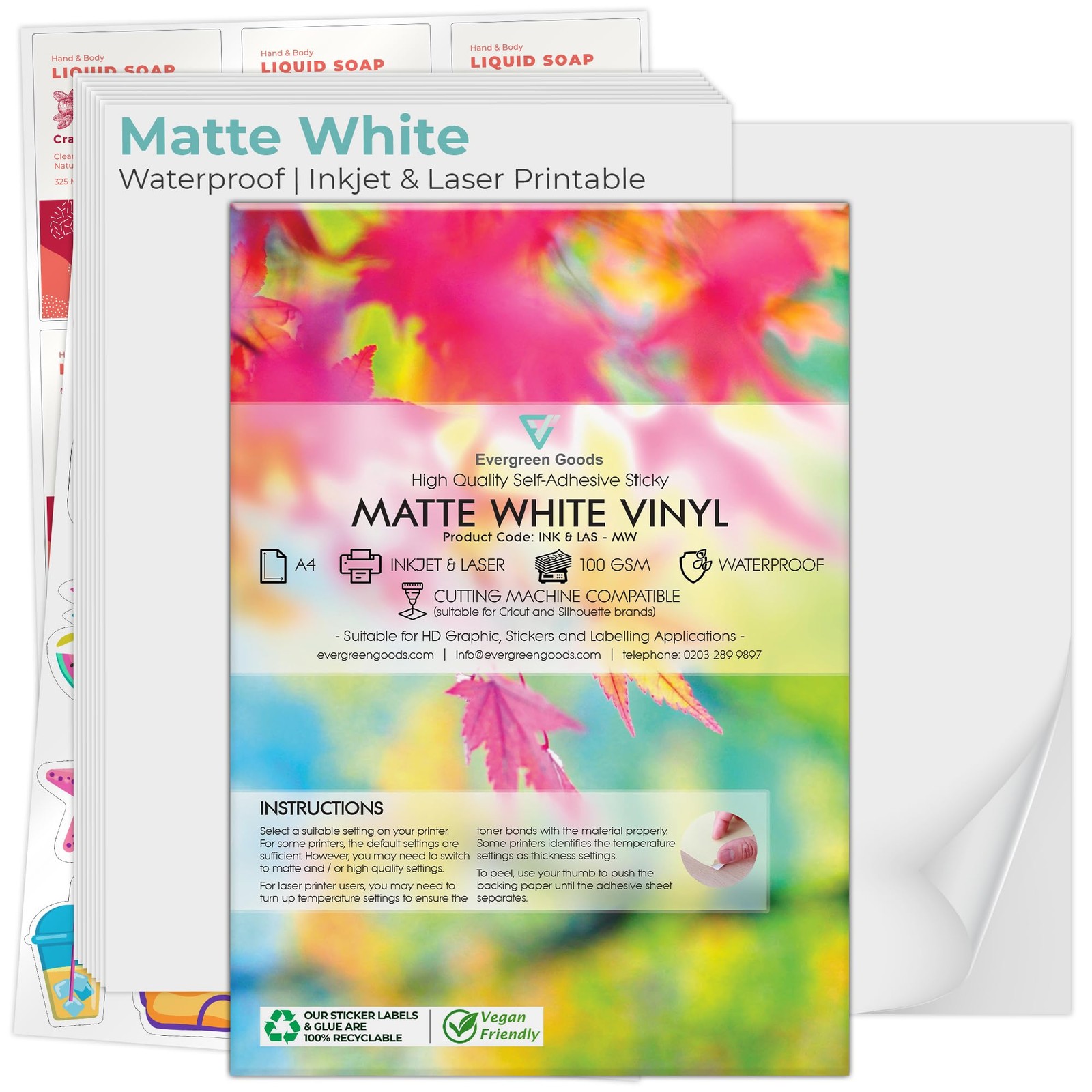 Evergreen Goods 100 Sheets A4 Matte White Waterproof Self Adhesive Vinyl A…