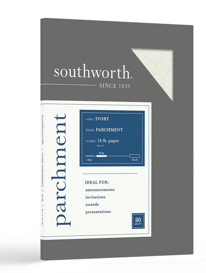 Southworth Business Paper Parchment Finish 24 lb. Ivory 80 Sheets 8.5×11 NIB