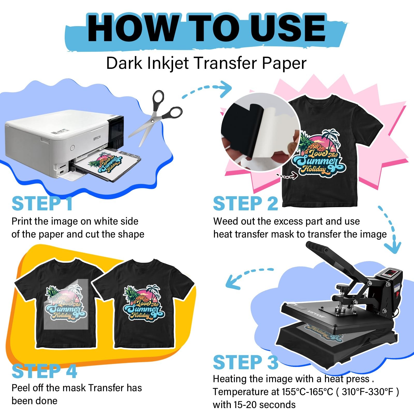 Heat Transfer Paper for T-Shirts 15 Sheets 8.3″ x 11.7″ Inkjet Compatible