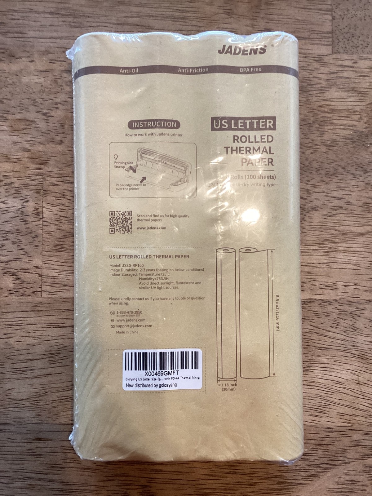 JADENS US Letter Size Quick-Dry Thermal Printer Paper 4 Rolls, Quick-dry