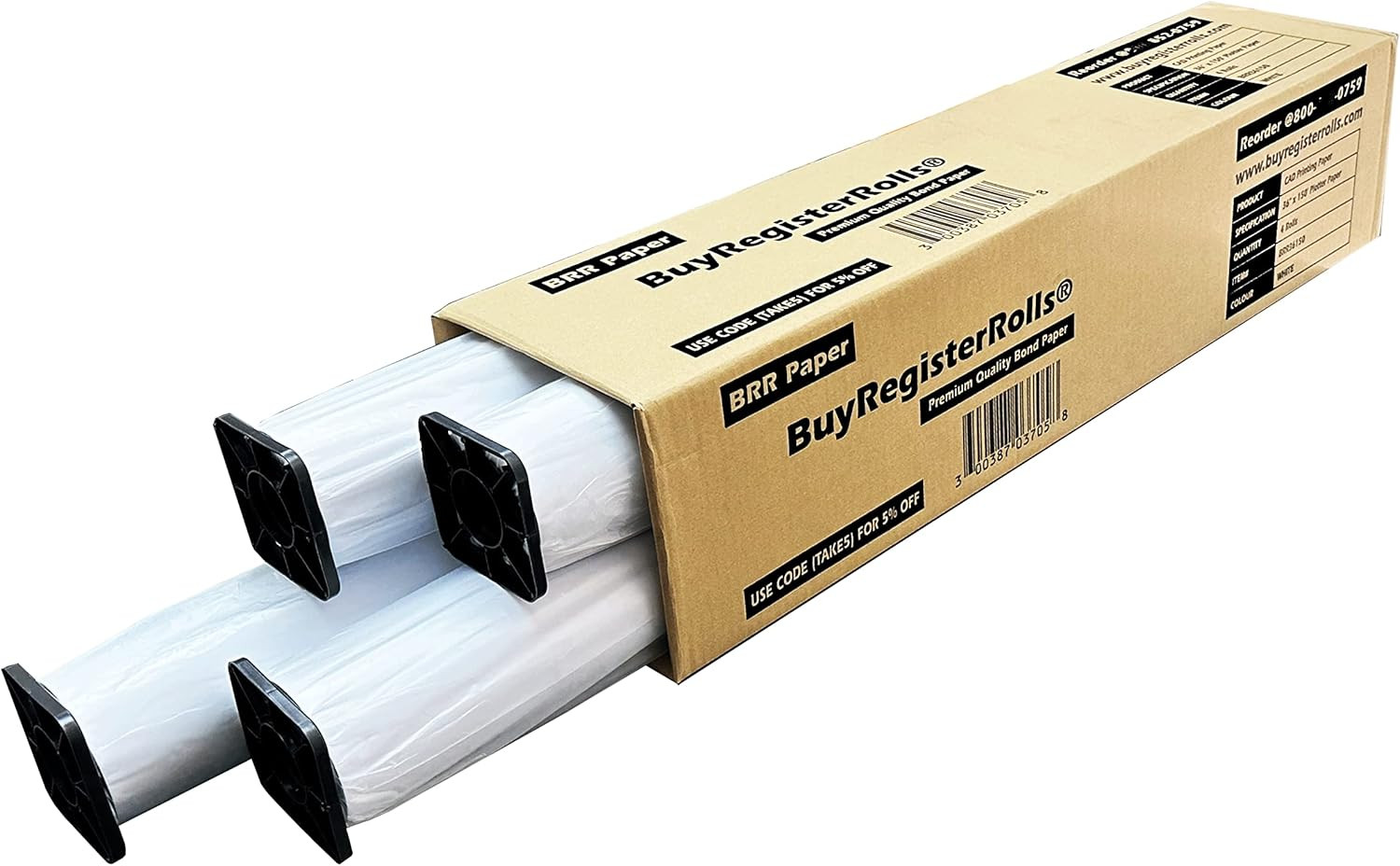 36’’ X 150’ Plotter Paper (New & Premium 4 Rolls) 20 Lb Uncoated 96 Bright White