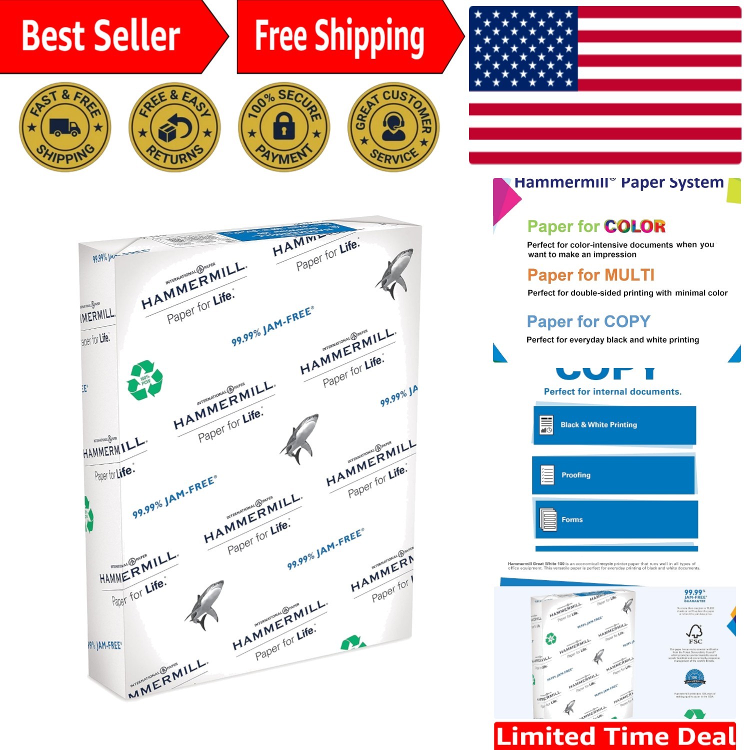 Great White 100% Recycled Paper – 500 Sheets, Jam-Free Copy Paper for Daily Use