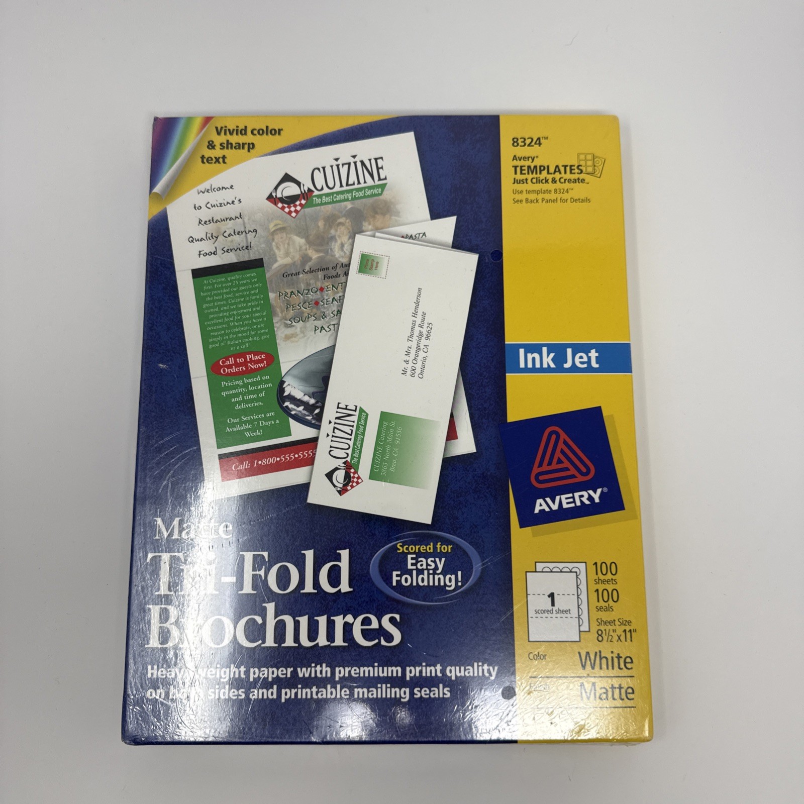Avery 8324 Tri-Fold Brochures 100 Sheets & Seals 8.5×11 White Matte for Ink Jet