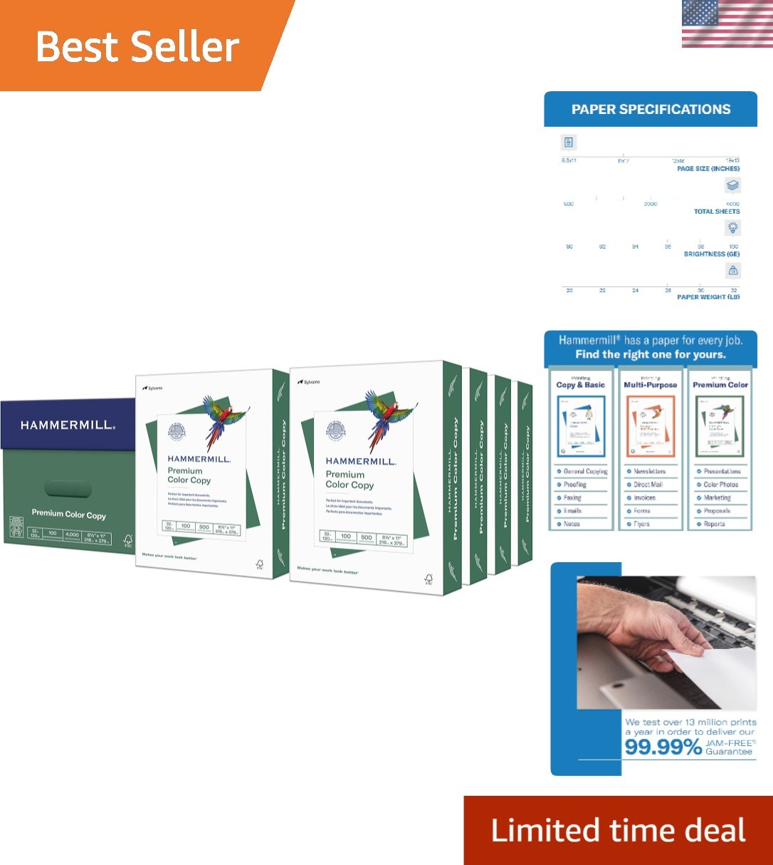 32lb Color Copy Paper, 4000 Sheets, 100 Bright, 8.5×11 – Eco-Friendly