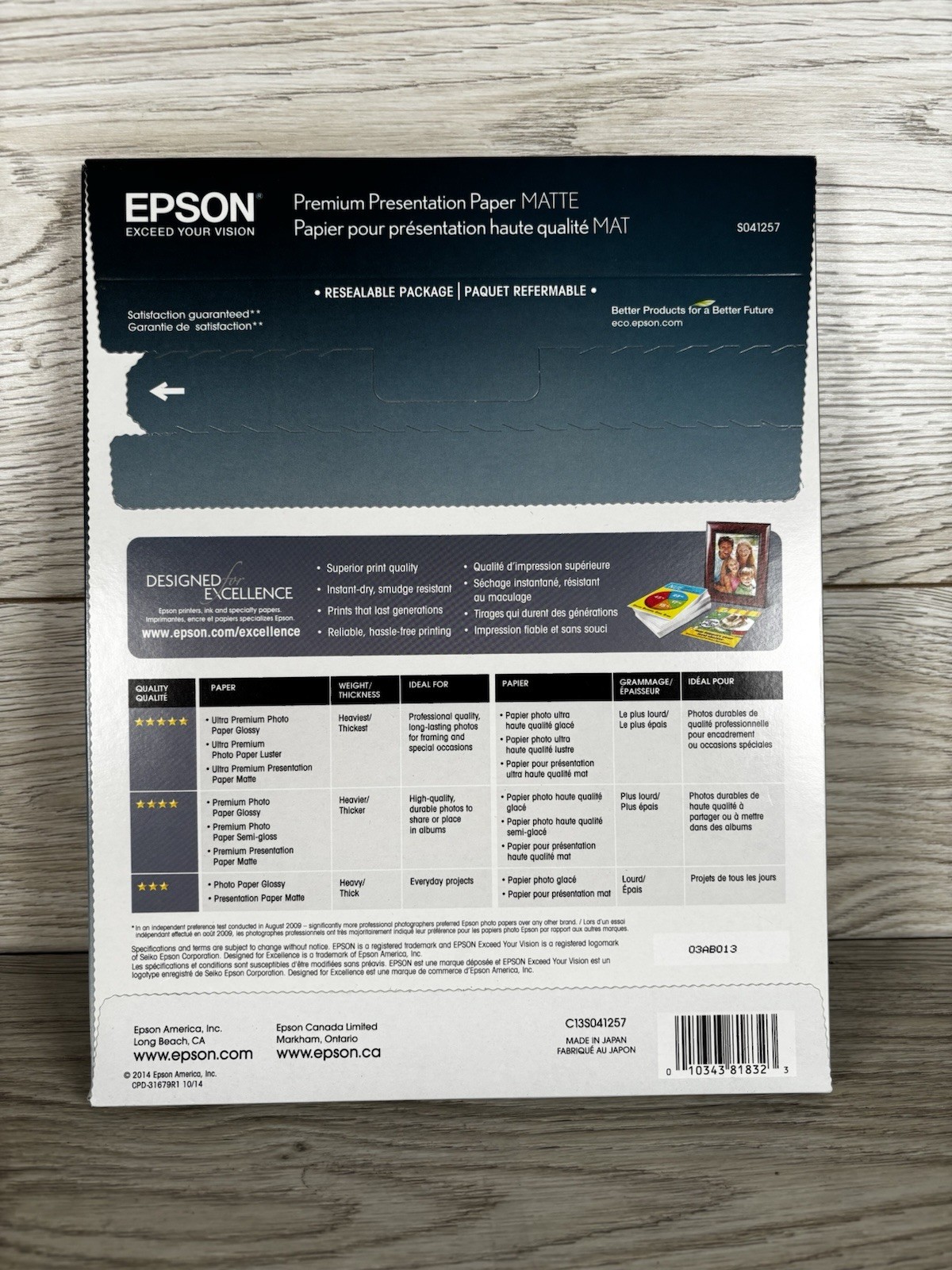 Epson Inkjet Presentation Paper Premium Matte 8.5×11 50 Sheets Cardstock