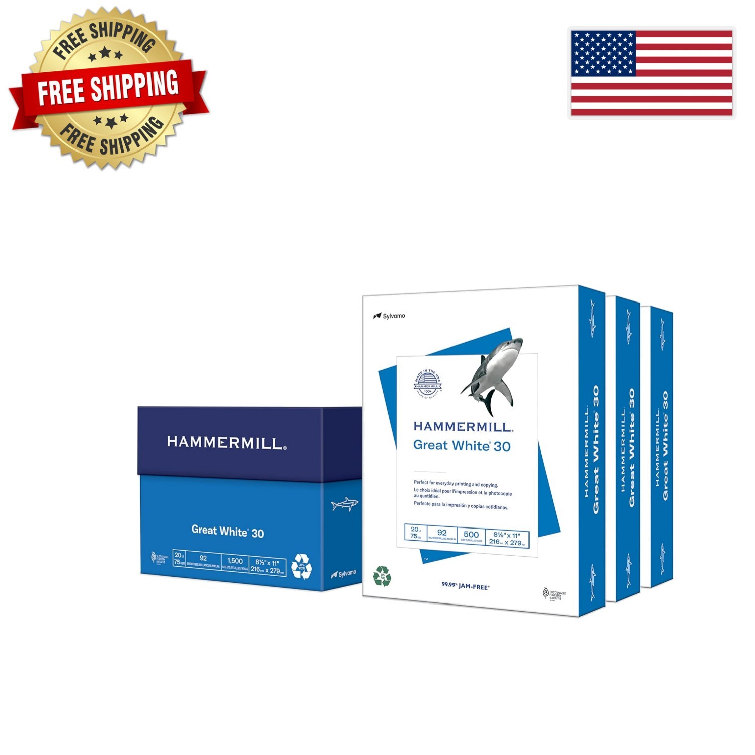 Great White 8.5×11 Recycled Copy Paper, 1,500 Sheets – Perfect for Home & Office