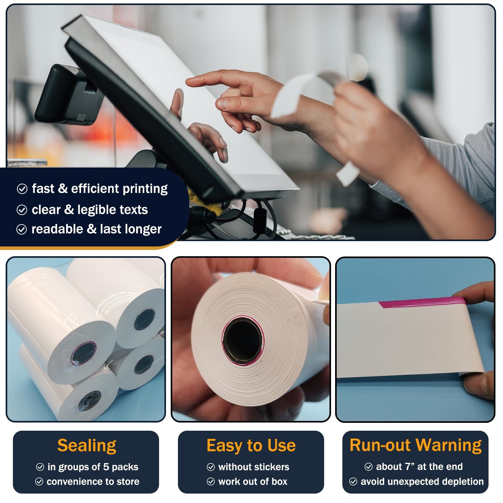 (50 Rolls) 2 1/4 x 85 Thermal Paper Rolls, BPA Free 50 white