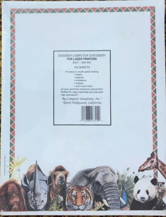 Vintage 1992 Safari Animals Stationery Laser Paper 8.5″ x 11″ – 100 Sheets
