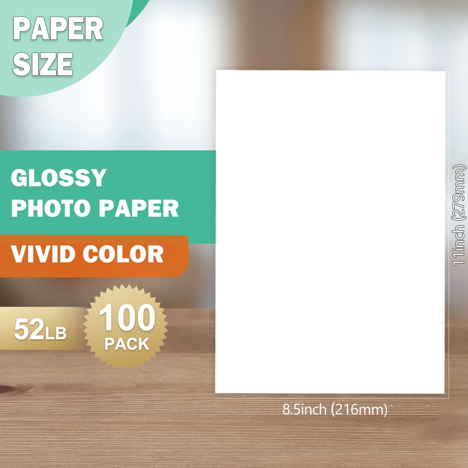 Glossy Photo Paper 8.5×11 Inch Inkjet US Letter 200GSM 100 PCS P8511YB200GP
