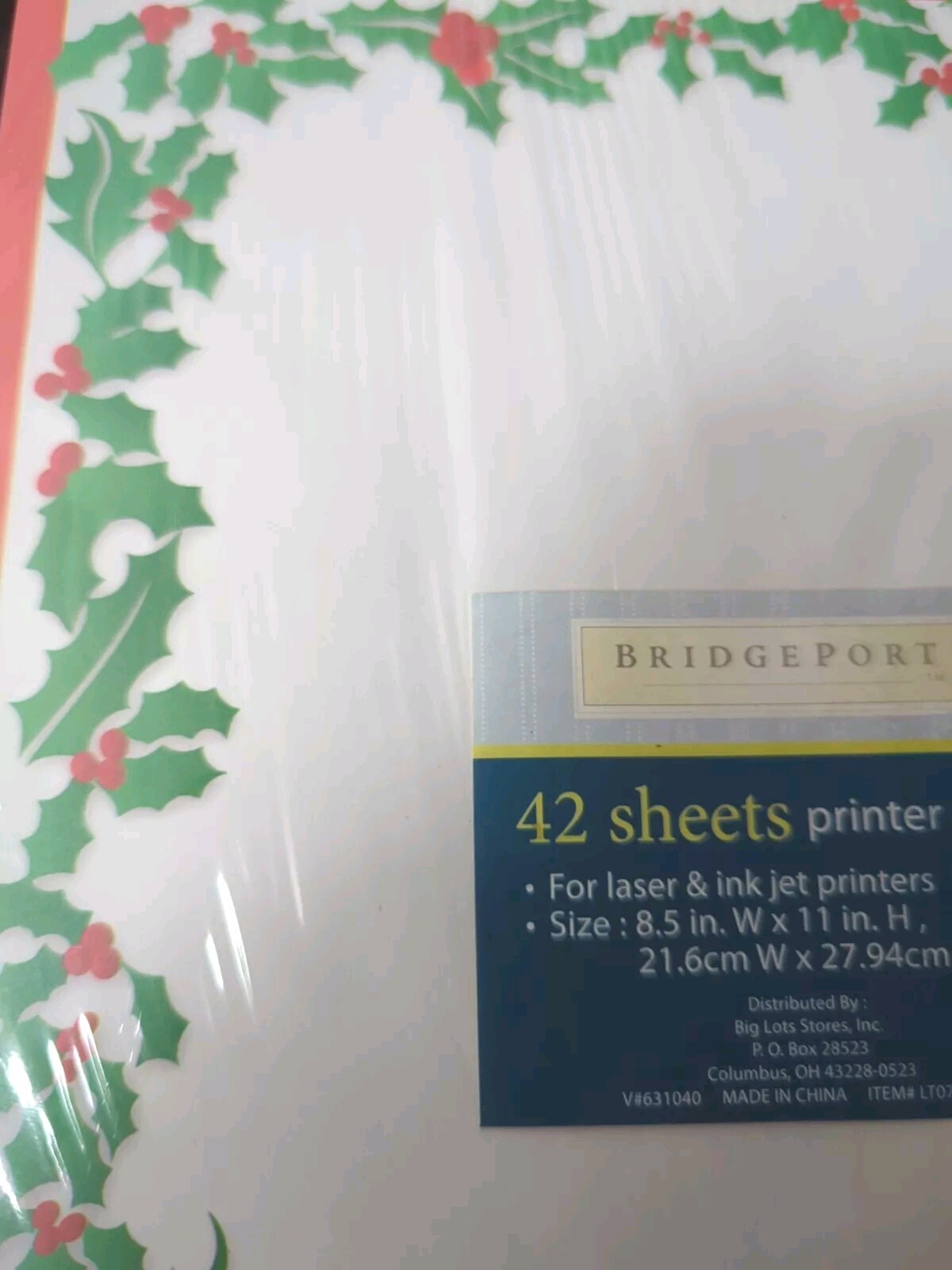 One Pkg Bridgeport Holly&Ivy Border Candy Cane Christmas Computer Paper