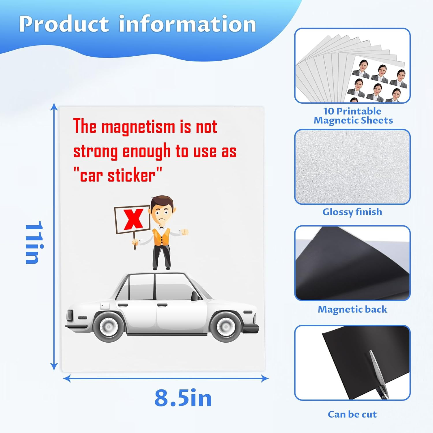 Printable Magnetic Sheets 8.5X11 Inches for Inkjet Printers, 8 Sheets Glossy Pri