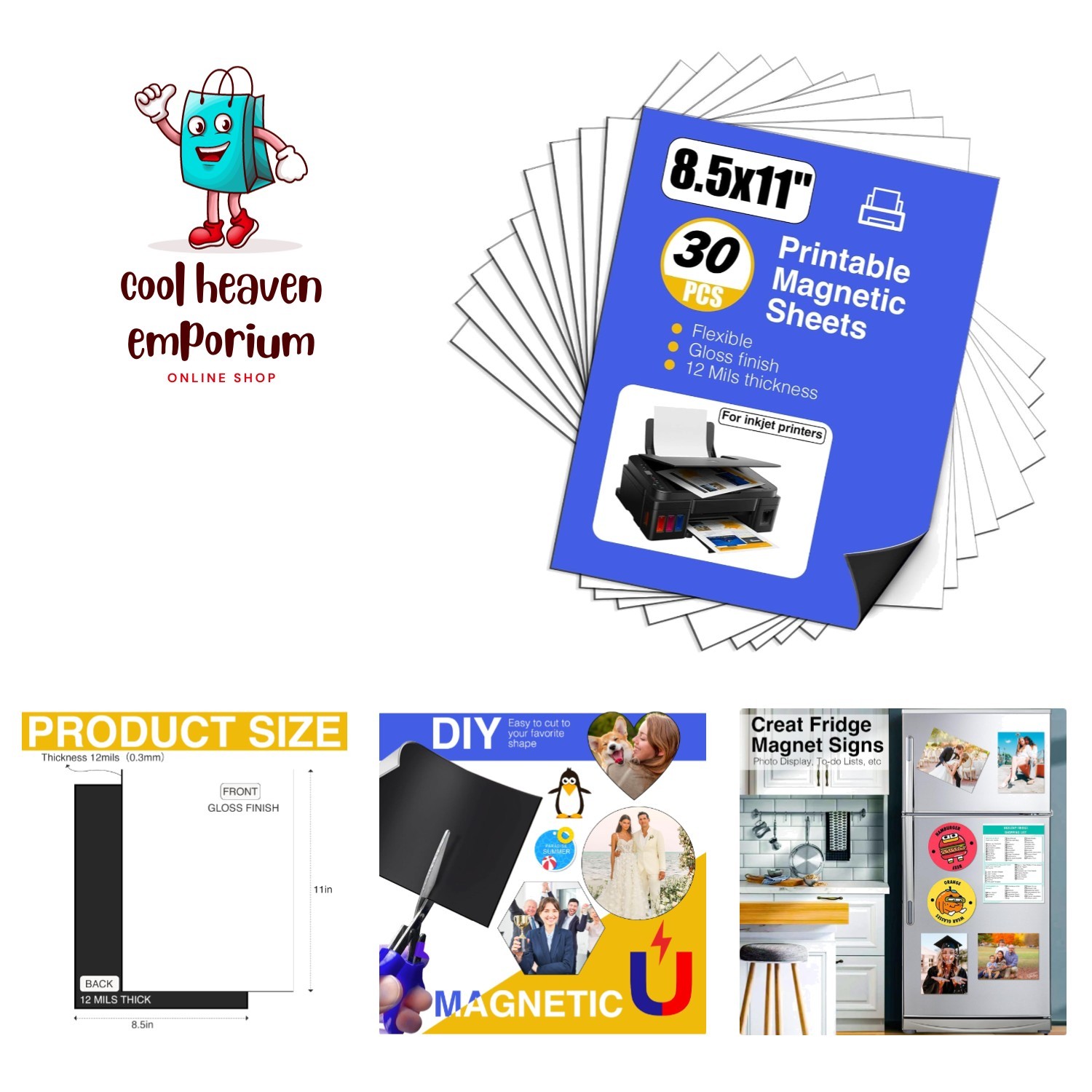 Printable Magnetic Paper Non-Adhesive, 8.5″ x 11″ 12 Mil for Inkjet Printer &…