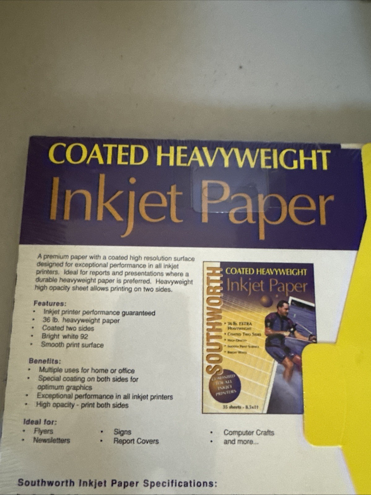 Southworth Coated Heavyweight 36 lb Inkjet Copy Paper Bright White 92 W31QC USA