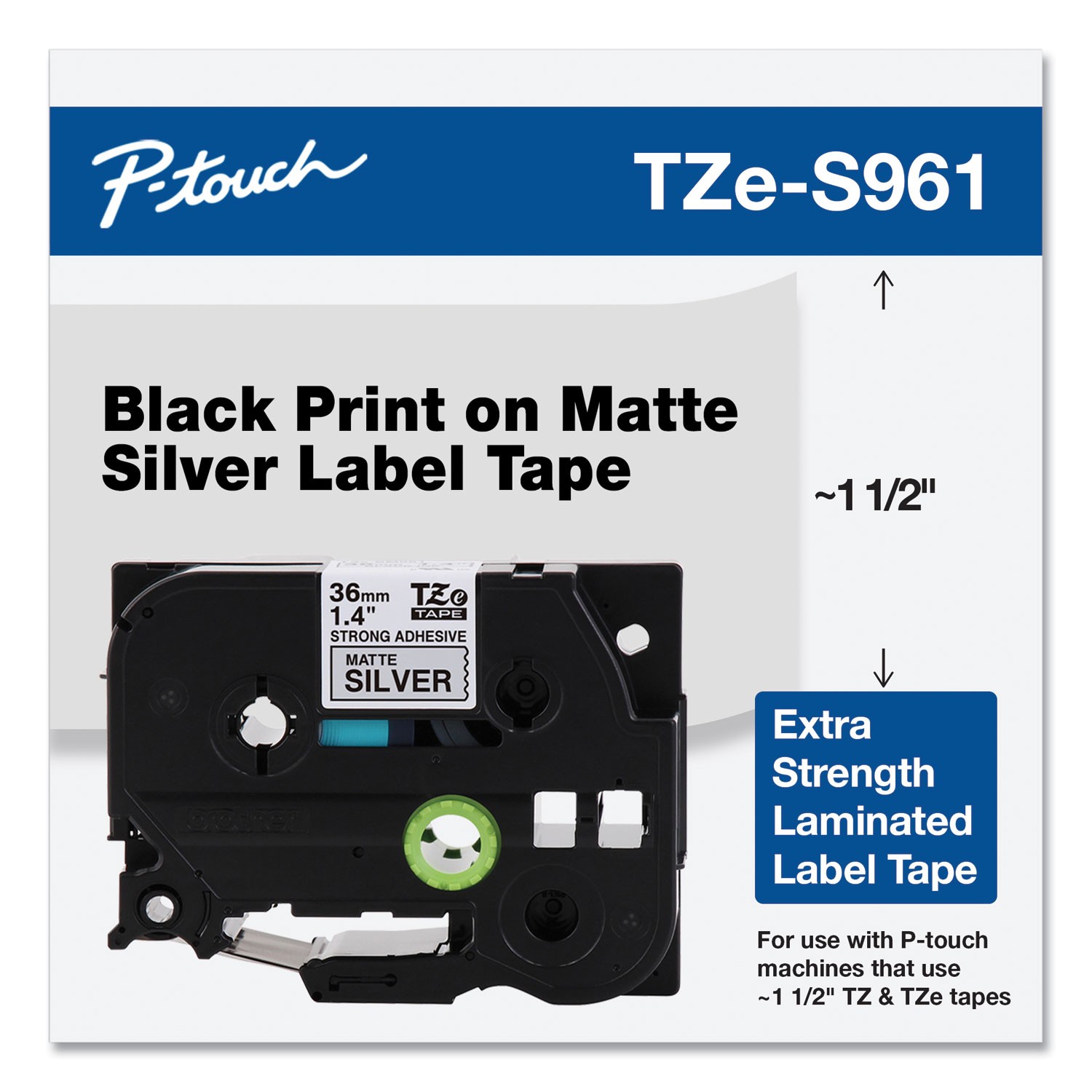 Brother P-Touch? TZ Extra-Strength Adhesive Laminated Labeling Tape 1-1/2w Black