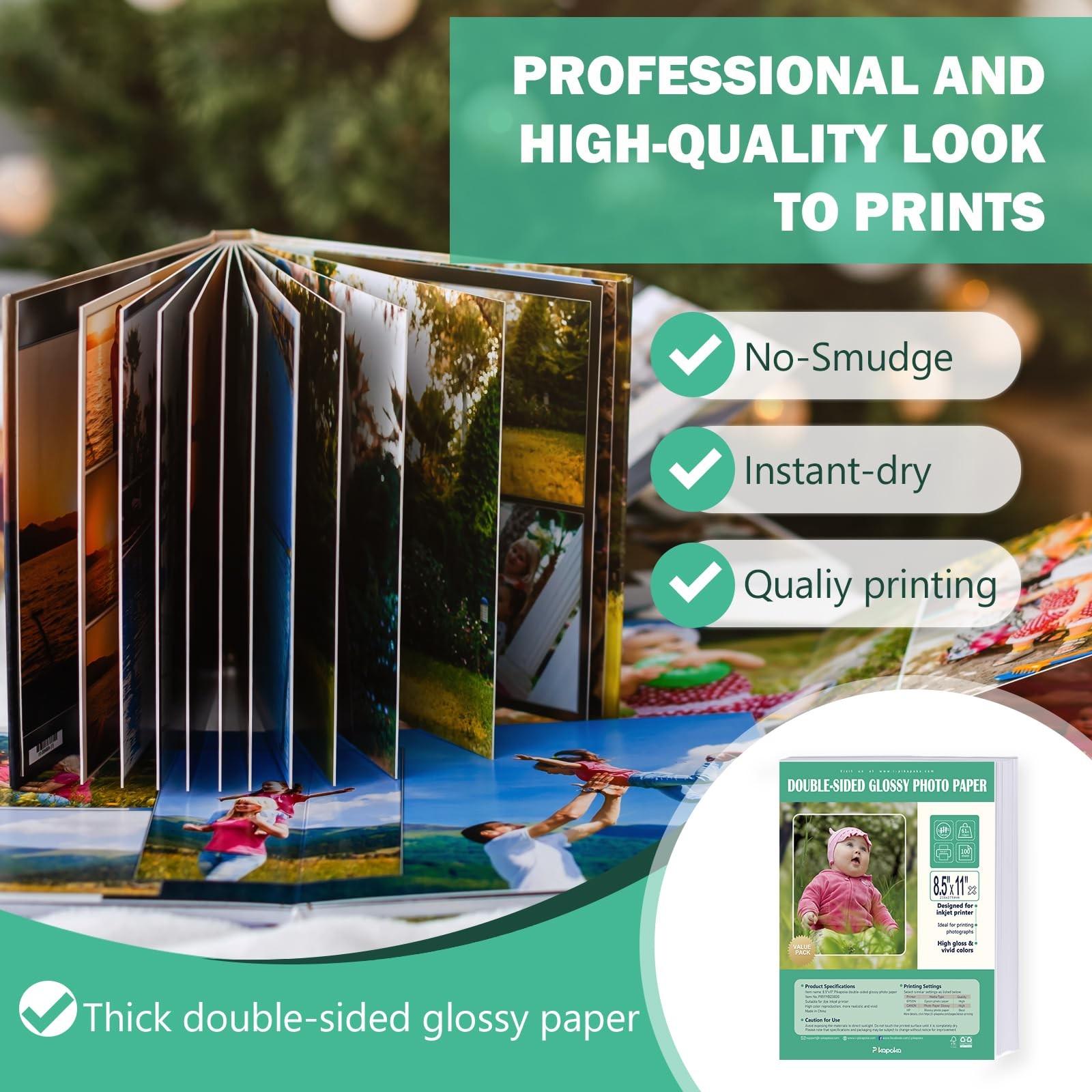Double Sided Glossy Photo Paper Inkjet 8.5×11 Inch Cardstock 61lb 100 Sheets