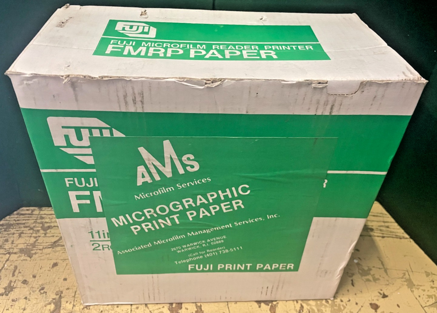 Box of Two Rolls of Fuji Microfilm Reader Printer FMRP Paper, 11″ x 400′ Thermal