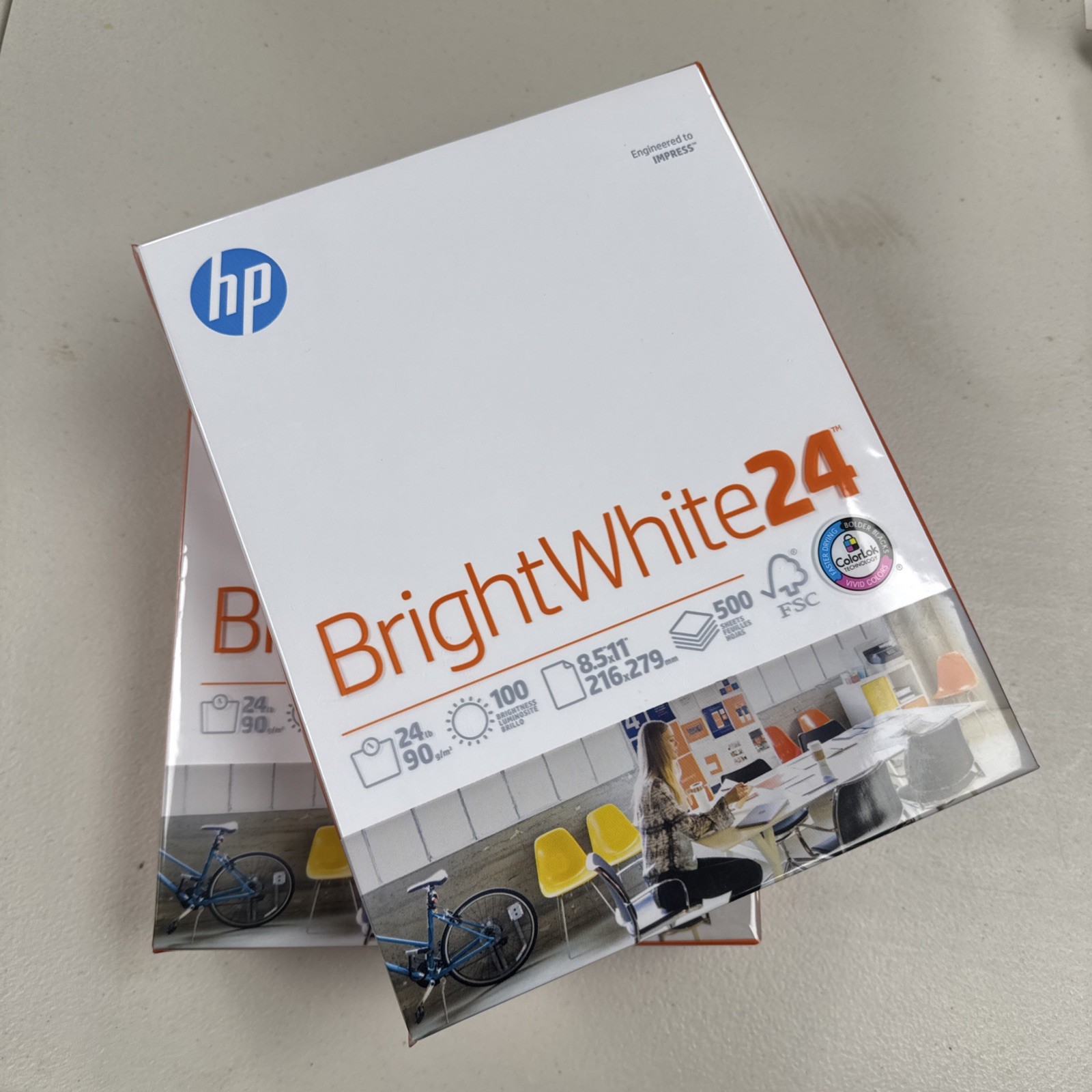 HP Bright White 24 Printer Paper 500 Sheets for Color Printing 100 Bright 2 PK